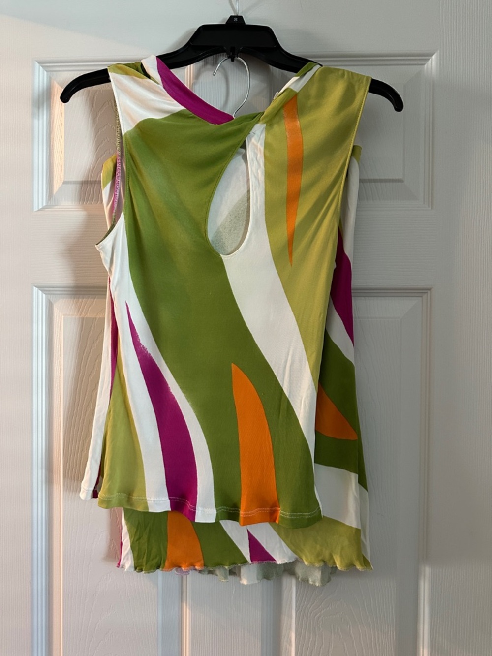 Sleeveless Abstract Print Skirt Set - Green/Magenta/Orange.  Tag says XL fits S